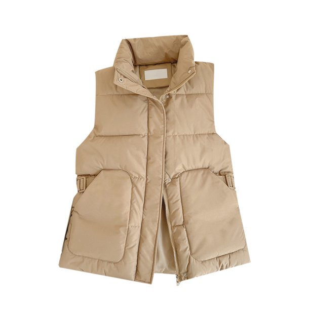 Abrigo informal sin mangas y sin capucha, chaquetas y abrigos con cuello alto, holgado, corto, cálido, sin mangas, informal, para mujer