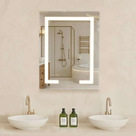 VEVOR Lighted Medicine Cabinet with Mirror, 20 x 26 in Recessed or Wall Mount, 3 Color Dimmable LED Bathroom Medicine Cabinet with Double-Side Mirror, Adjustable Shelves, Memory Anti-Fog Function