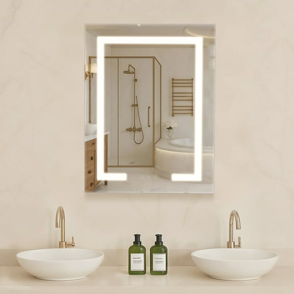 VEVOR Lighted Medicine Cabinet with Mirror, 20 x 26 in Recessed or Wall Mount, 3 Color Dimmable LED Bathroom Medicine Cabinet with Double-Side Mirror, Adjustable Shelves, Memory Anti-Fog Function