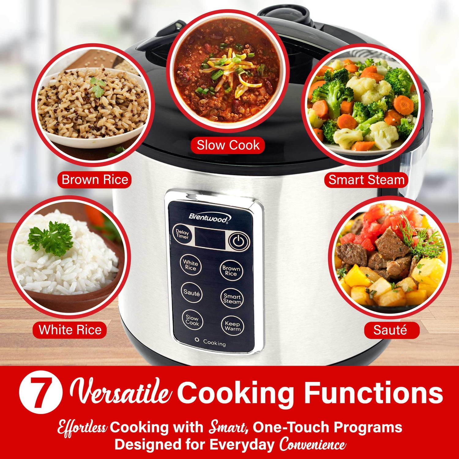 Brentwood 7-Function Electric Smart Multi-Cooker (16 Cup), RC-5116DS