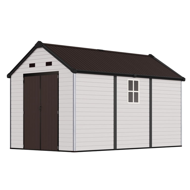 Jocisland 8x13.5x7.5 ft Resin Storage Shed with Floor, Lockable