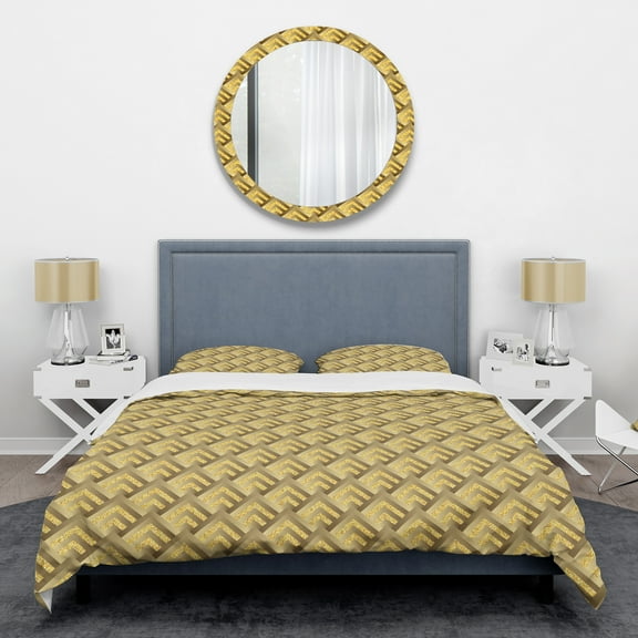Designart 'Golden Plaid pattern' Mid-Century Modern Duvet Cover Set