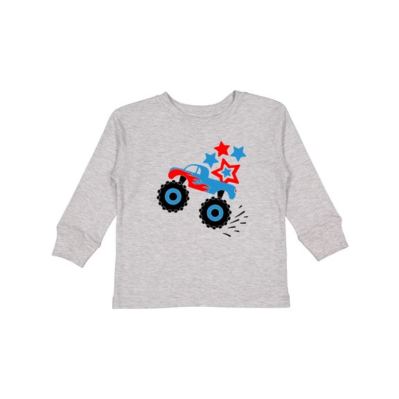 Inktastic Patriotic Monster Truck with Red and Blue Stars Boys or Girls Long Sleeve Toddler T-Shirt