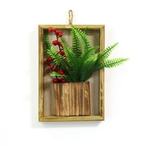 Artificial Flower Arrangement in Wooden Frame, Red Berries and Leaves, Wall Hanging Ornaments for New Year/Christmas/Wedding Decoration,Size: 9.1" x 6.1"