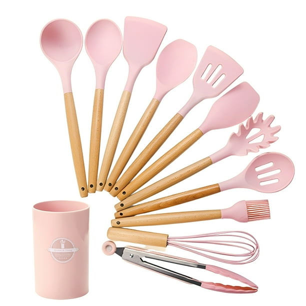 Juego de Utensilios de Cocina | Kit 12 Piezas de Cocina | Set de Instrumentos de Silicona | Mango de Madera Resistentes | Herramientas de Cocina Multifuncionales