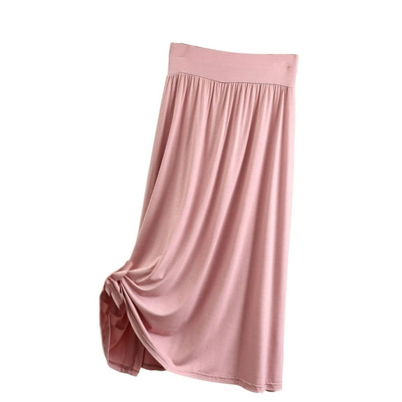 Kaemgyyd Pleated Skirts for Women Elastic High Waist Soft Lounge Skirt Solid Color Basic Flowy Skirt Fall Winter