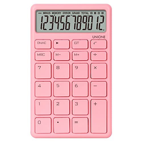 Calculadora bolsillo y escritorio PINK UNIONE LCD brillante, doble alimentación. Color: Negocios, Oficina, Escuela (3.3×5.4in)
