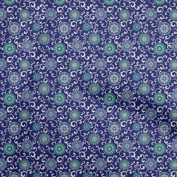 oneOone Polyester Spandex Blue Fabric Asian Suzani Diy Clothing Quilting Fabric Print Fabric By Yard 56 Inch Wide