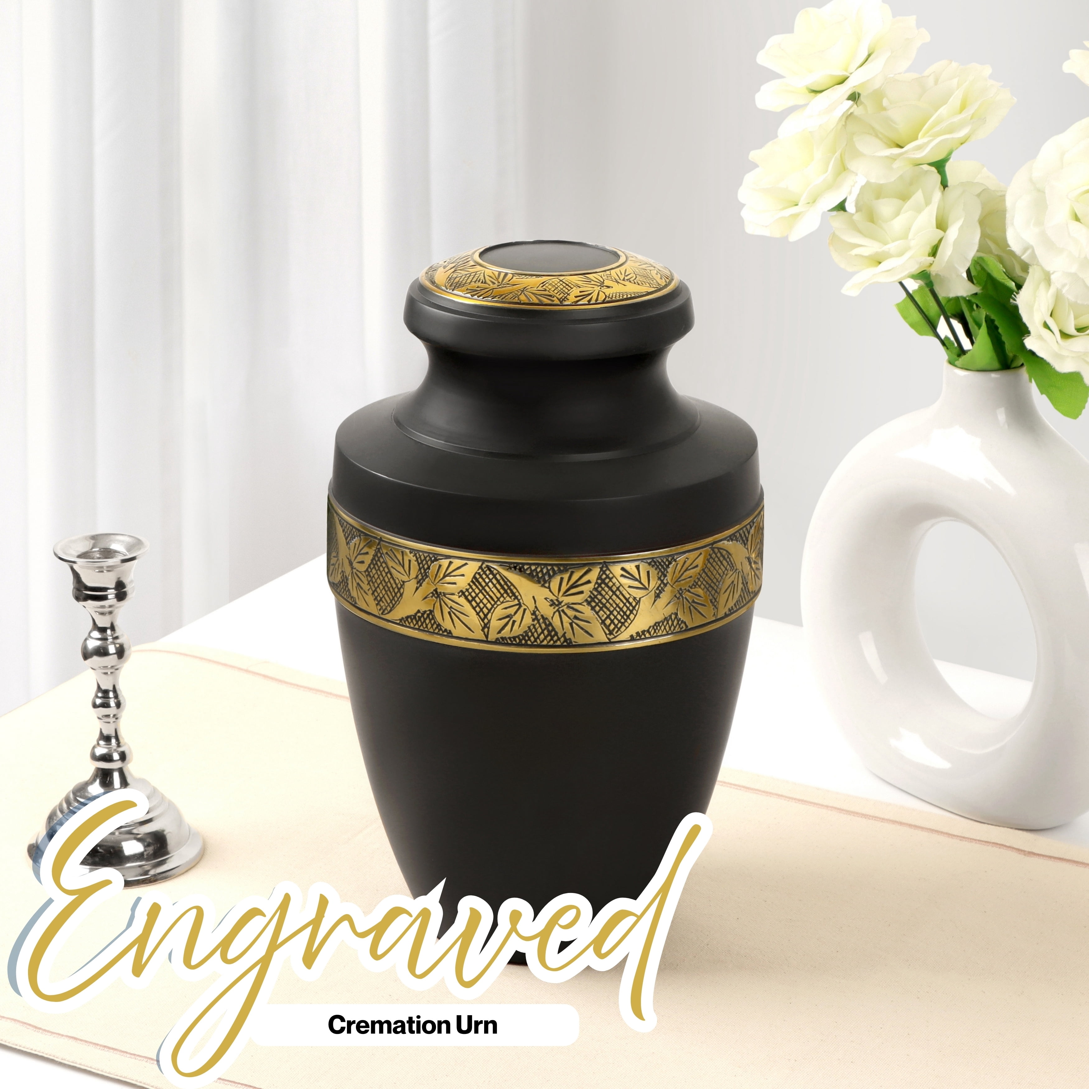 Handcrafted Aluminum Urn - Decorative Memorial Holder for Ashes and Remembrance (Coal & Pure Gold)
