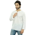 thumbnail image 4 of Atasi Men's White Short Kurta Round Keyhole Neck Cotton Tunic Shirt-Small, 4 of 7