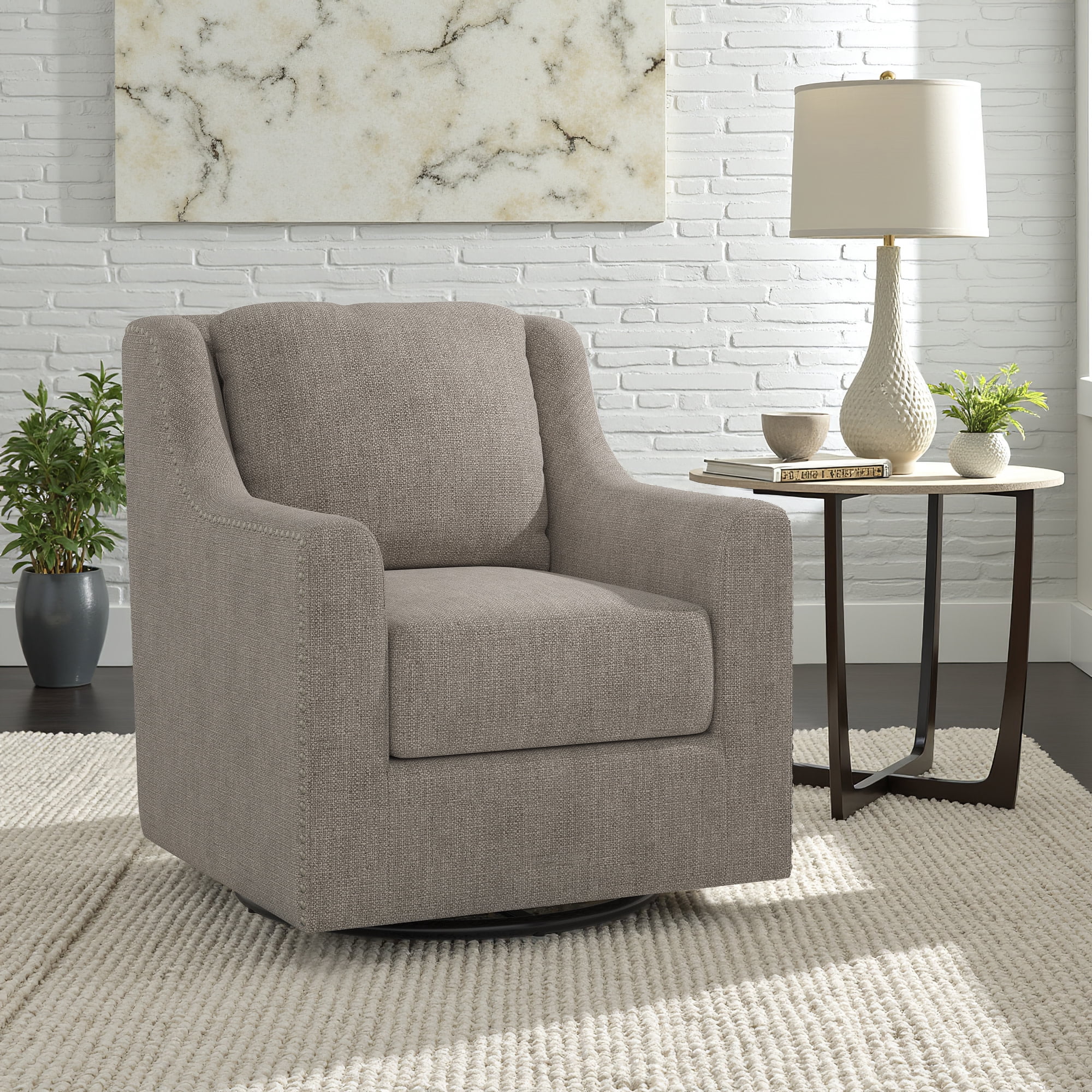 Weston Home Dovelle Nailhead Slope Arm Swivel Chair, Gray