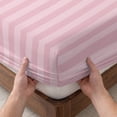 thumbnail image 3 of Cal.King Size Fitted Sheet Set - Pink Stripes 3 Piece Bedding Sets 16" Deep Pocket Fitted Sheet with 2 Pillowcases, Modern Vertical Lines Geometric Minimalist Brushed Microfiber Hotel Bed Sheets, 3 of 9