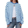 thumbnail image 2 of Button Down Long Sleeve Lightweight Crewneck Casual Knit Striped Cardigan, 2 of 7