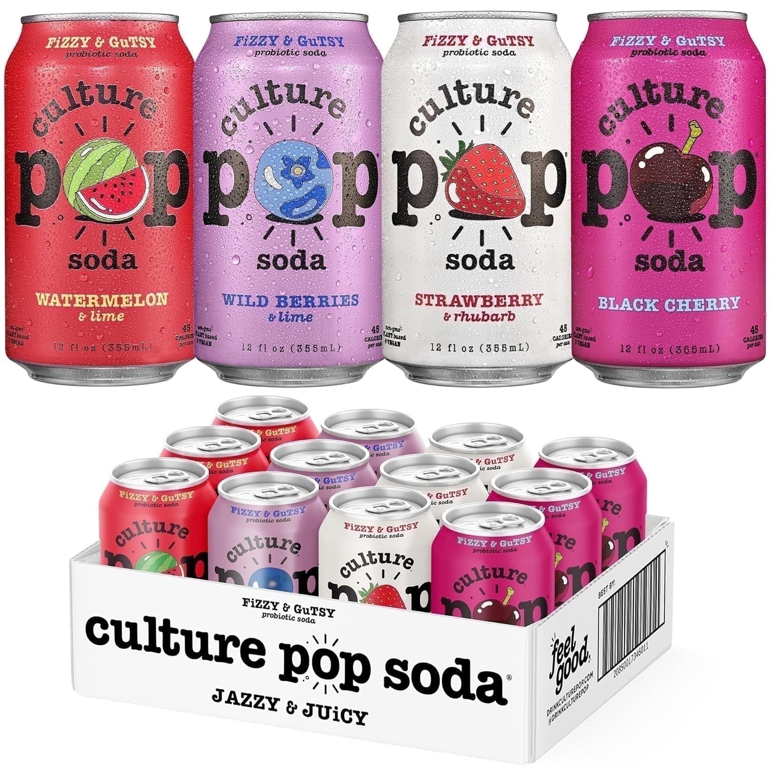 Culture Pop Sparkling Probiotic Soda, Wild Berries, 12 Fl Oz Cans