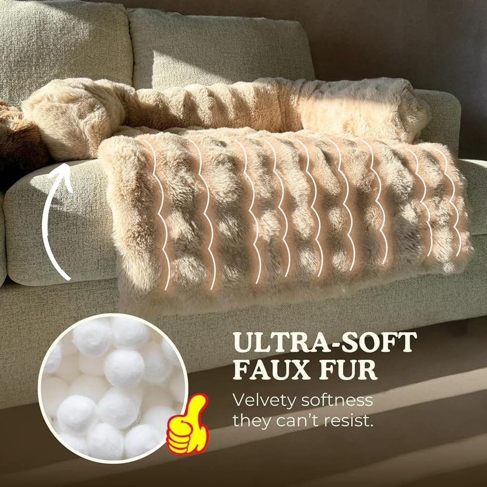 JEBTBFZE Cloud Pet Sofa Bed for Couch, Comfort Non-Slip Washable Fluffy Plush Pet for Furniture Protector for Medium & Small Dogs (Dark Gray)