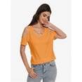 thumbnail image 6 of Womens Summer Shirts V Neck Criss Cross Cold Shoulder Tops Blouse, 6 of 6