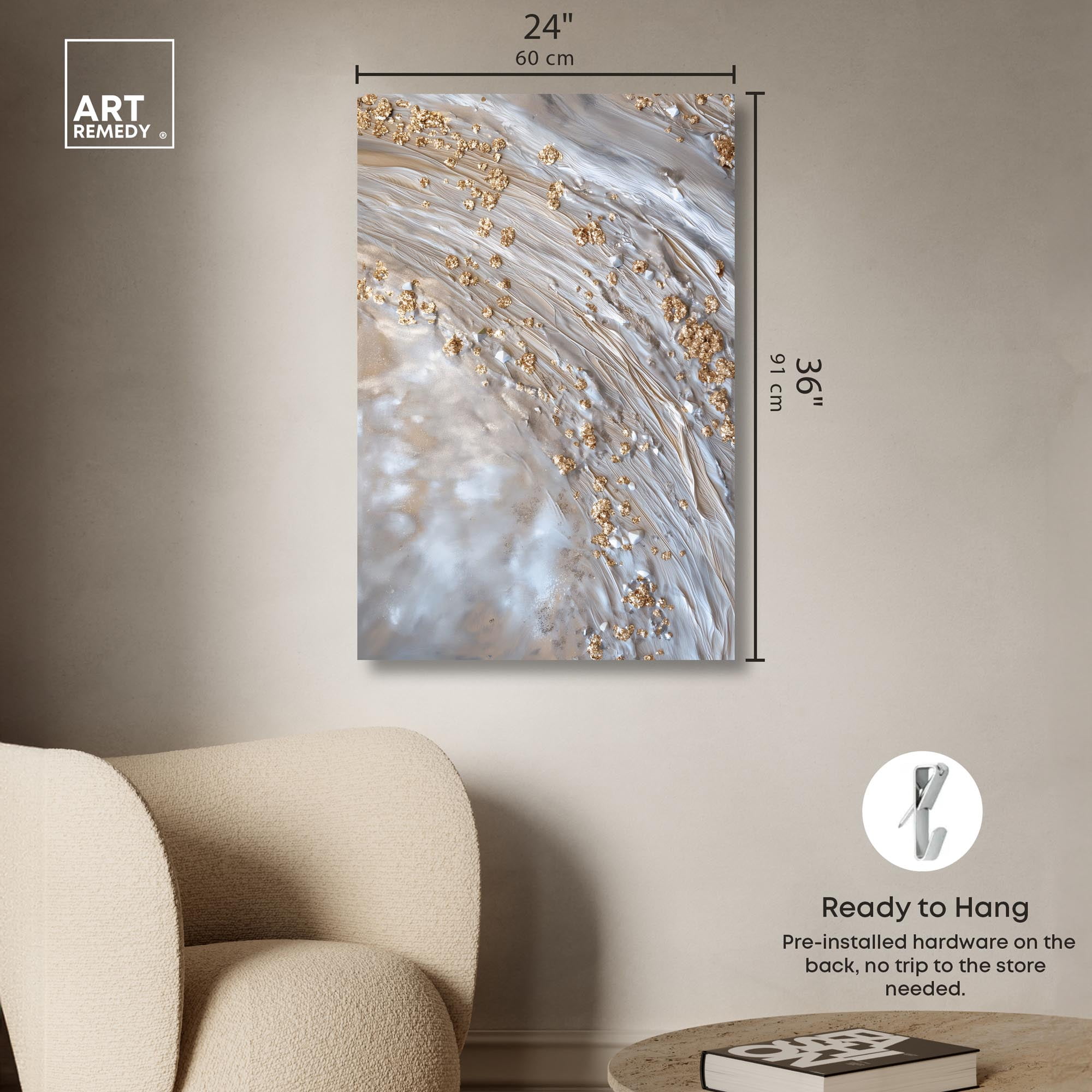 Shimmering Milky Canvas Elegant Gold Abstract by Art Remedy, Gallery Wrapped, 24" x 36"