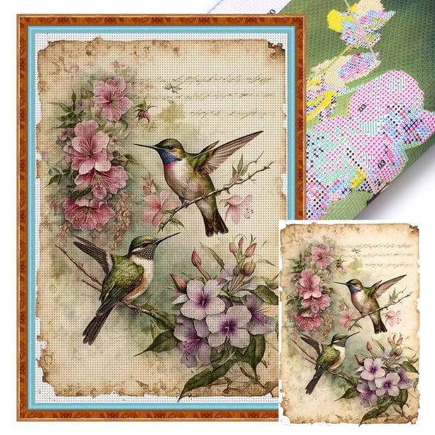 Kit Punto Cruz Con Colibrí Hilo Algodón Bordado 11CT 40x60cm