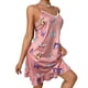 thumbnail image 1 of Women Night Dress Lace Trim Floral Print Sleeveless Spaghetti Strap Ruffle Hem Silk Nighty Dress Pink XL, 1 of 6