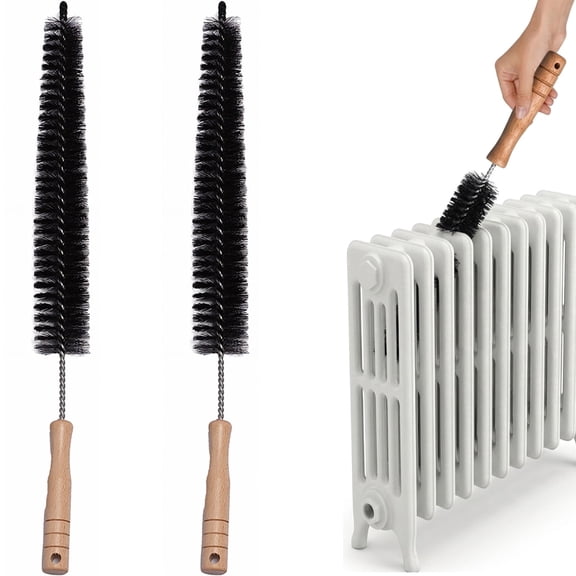 2-Pack 18" Flexible Radiator Brush with Wooden Handle, Dryer Lint Brush & Refrigerator Coil Cleaning Brush for Narrow Gaps, Vent Cleaner & Duster