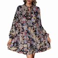 thumbnail image 1 of Vestido estampado de mujer, manga larga, cuello en V, lazo, estampado de flores de anacardo, cintura media, vestido con estampado floral para mujer para otoño invierno negro L, 1 of 8