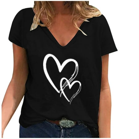

Mrat Short Sleeve V-Neck Blouses & Shirts Short Sleeve Shirts for Women Ladies Casual Fashion Loose V-Neck T-Shirt Printed Short-Sleeved Tops Short Sleeve Scrub Tops Female