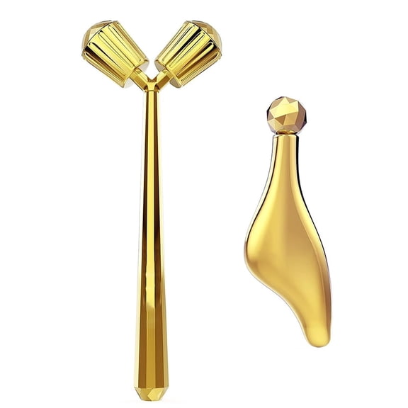 Face Massager Roller, 3D Roller Facial Massager and Gua Sha Massage Roller Tool Set for Women, Facial Skin Care Tools (Gold)
