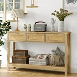 Boho Rattan Console Table - Natural Wood Entryway