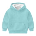 thumbnail image 5 of GobdXE Solid Cotton Blend Girls Pullover Hoodie Long Sleeve Waffle Texture Kangaroo Pocket Bubble Sleeve Loose Casual Children Sweatshirt,9-10 Years(Light Blue), 5 of 6