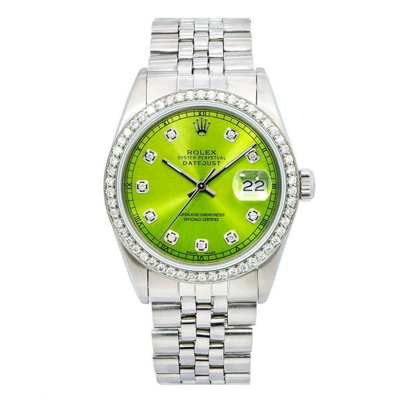 Pre-Owned Rolex Datejust 36MM 16014 Green Diamond Dial Stainless Steel Bracelet