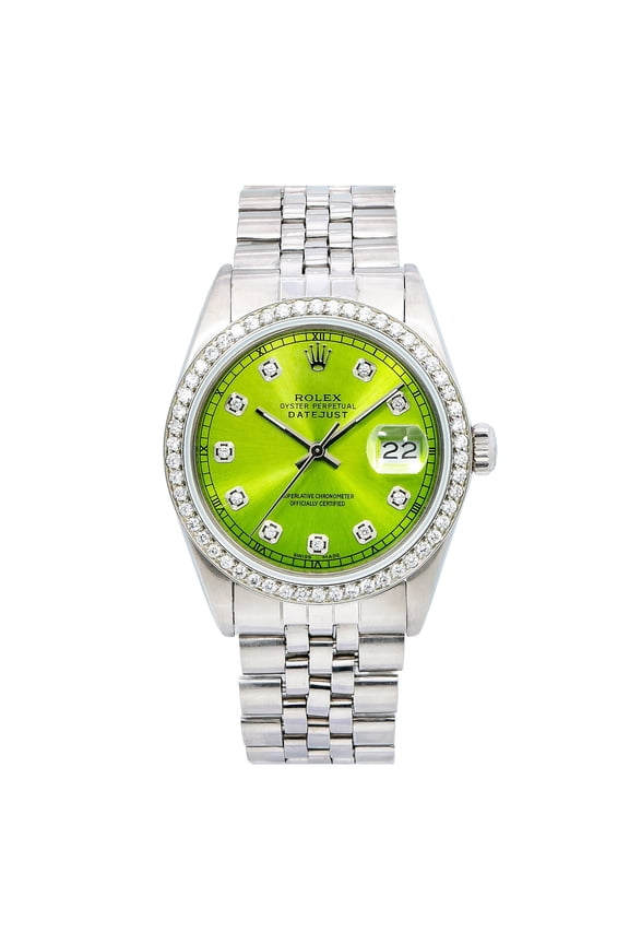 Pre-Owned Rolex Datejust 36MM 16014 Green Diamond Dial Stainless Steel Bracelet