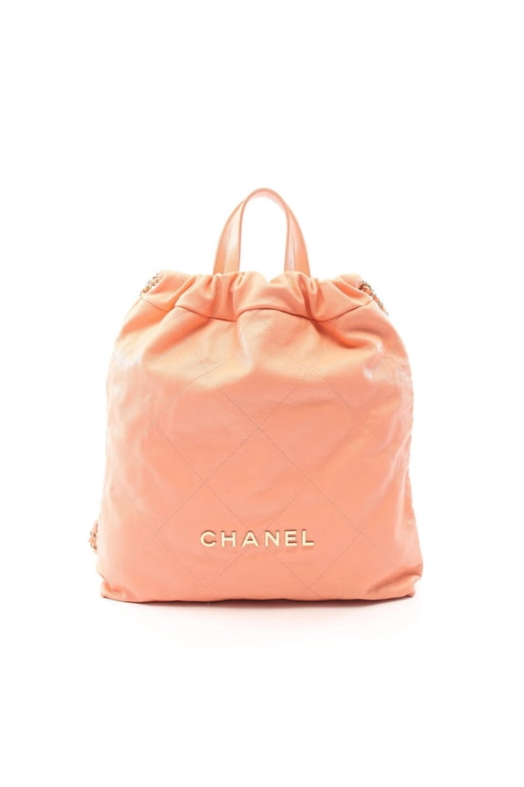 Pre-Owned Chanel 22 Large Backpack/Handbag, Caviar Leather (Grained Calfskin), Women's, Orange,...