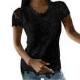 thumbnail image 1 of Gibobby Blusas Casual Top de encaje para mujer, cuello redondo de ganchillo, manga corta, de verano, camiseta suelta, camiseta informal（Negro， M), 1 of 5
