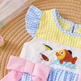 thumbnail image 4 of Baby Onesies Girl Baby Girl Outfit Infant Fish Embroidery Gingham Print Bowknot Fly Sleeve Romper Bodysuit, 4 of 7