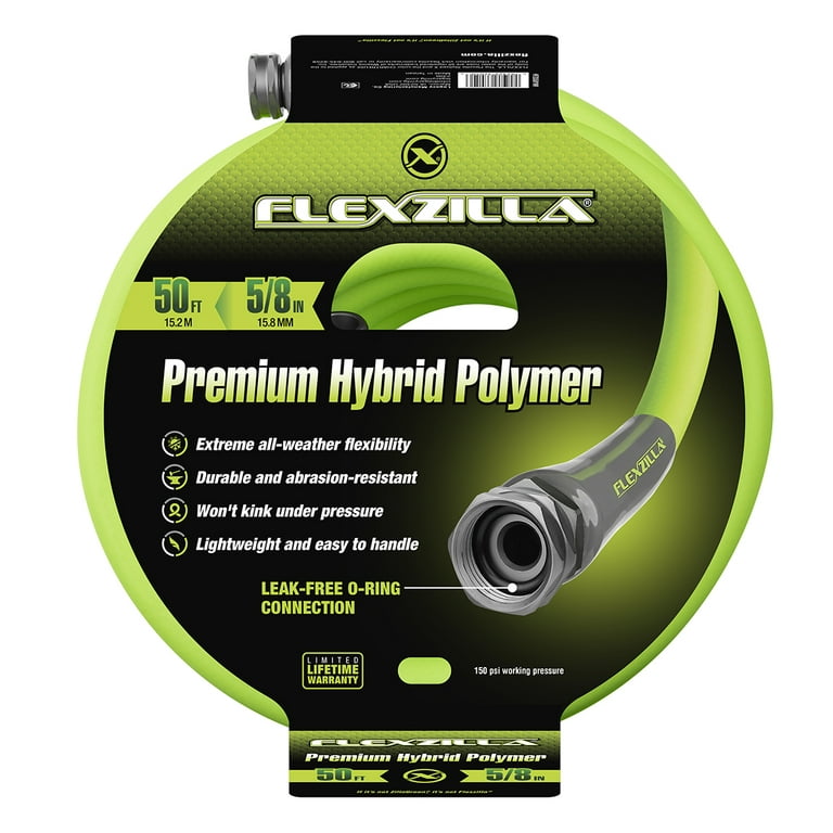 Flexzilla Garden Hose, Hybrid Polymer, 5/8 inch x 50', ZillaGreen