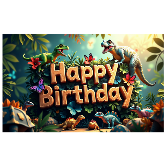 Happy Birthday Dinosaur Theme Party Backdrop Decoration Banner for Kids Baby Shower Background Celebration Event Photo Shoot Green Forest Anniversary