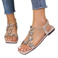thumbnail image 4 of Women's Summer New Large Size Rhinestone Flat Transparent One-line Strap Sandals Sandals for Women 2025 Gold 43, 4 of 8