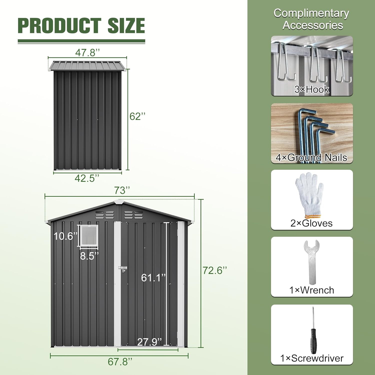 4×6 Ft Metal Outdoor Storage Shed,Waterproof with Lockable Door for Backyard, Patio, Garden, Dark Grey