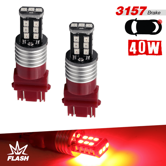 Syneticusa 3157 Red Flashing Strobe Blinking Rear Alert Safety Brake Tail Stop High Power LED Light Bulbs