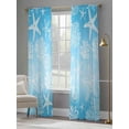 thumbnail image 3 of Marine Life Sheer Curtains 96 Inch Long 2 Panels, Starfish Shell Coral Gradient Blue Ocean Light Filtering Rod Pocket Curtains, Sheer Voile Drapes for Living Room Bedroom, 52"x96", 3 of 8