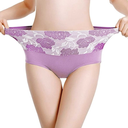 GHSOHS Womens Underwear Thongs Tummy Control Pantys Women Pure Cotton Large Size High Waist Elastic Soft Breathable Underwear Cotton Crotch Seamless Underpants Purple Panty Lifting Panties XXL