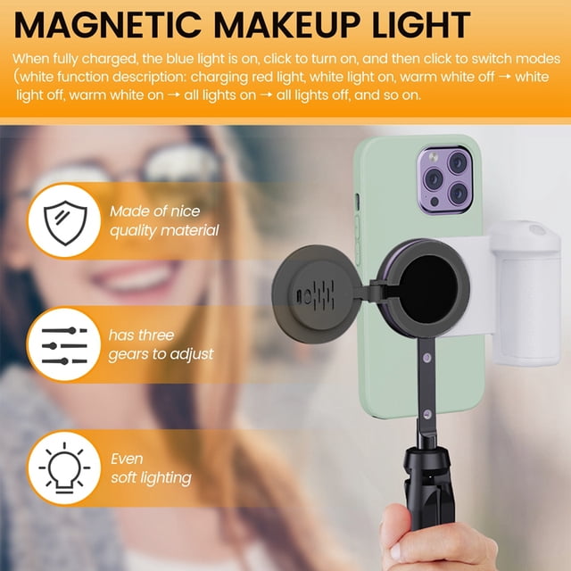 Mini Anillo de Luz Magnético Plegable para Selfies, Mini Luz de Bolsillo para Selfies, para , para , , para , Color Negro