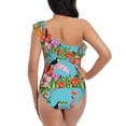 thumbnail image 5 of Easygdp Tropical Jungle Flamingo Women's One Shoulder Ruffle Monokini Bathing Suits with Removable Chest Pad, Quick Drying - Large, 5 of 8