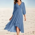 thumbnail image 3 of Evening Gowns for Women formal Holiday Dresses for Women Chiffon Spring V Neck Long Sleeves Pleated A Line Midi Length Wedding Guest Dress, 3 of 6