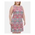 thumbnail image 3 of TOMMY HILFIGER Womens Pink Printed Sleeveless Jewel Neck Knee Length Shift Dress 20W, 3 of 5