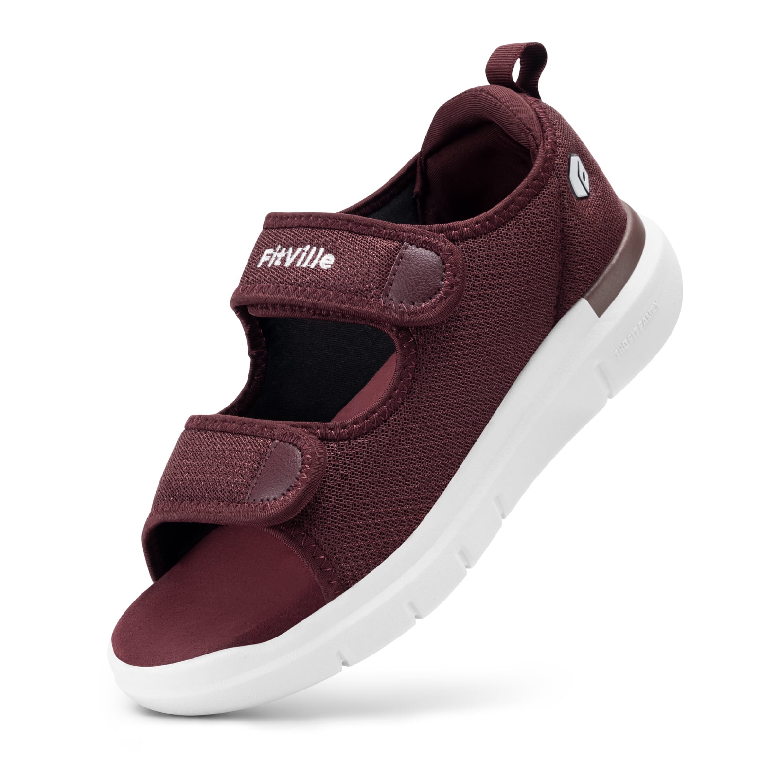 FitVille Wide Diabetic Sandals for Women with Arch Support Adjustable Closure, Burgundy, 11 Wide