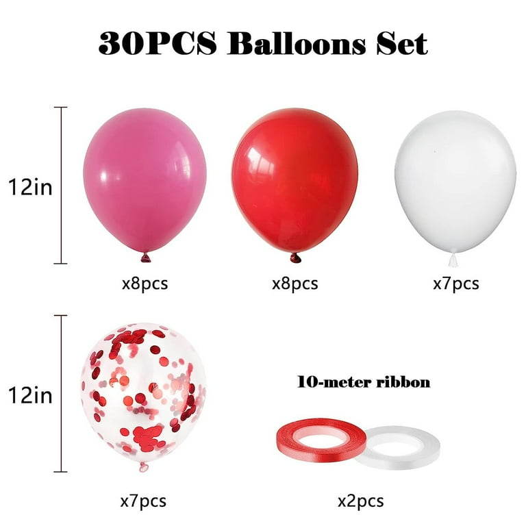 Yannee Pink and White Balloons 30 Pcs 12 inch Latex Balloons Party Balloons Pearl Retro Balloons with Ribbons for Boy Baby Shower Decorations for