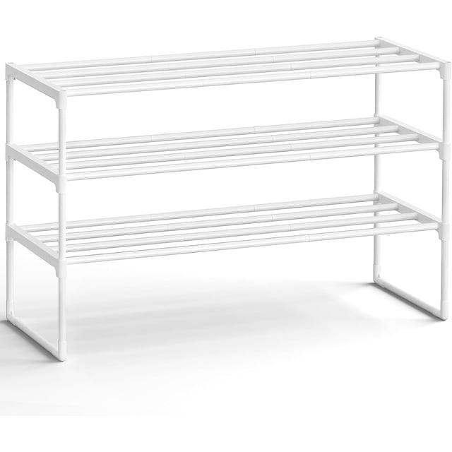Zapatero de 3 Niveles, Estantería de Metal, Estantería de Zapatos, para 12 a 15 Pares, 30 x 92 x 55 cm, Estante Apilable, Negro MLSA303B02,Blanco perla