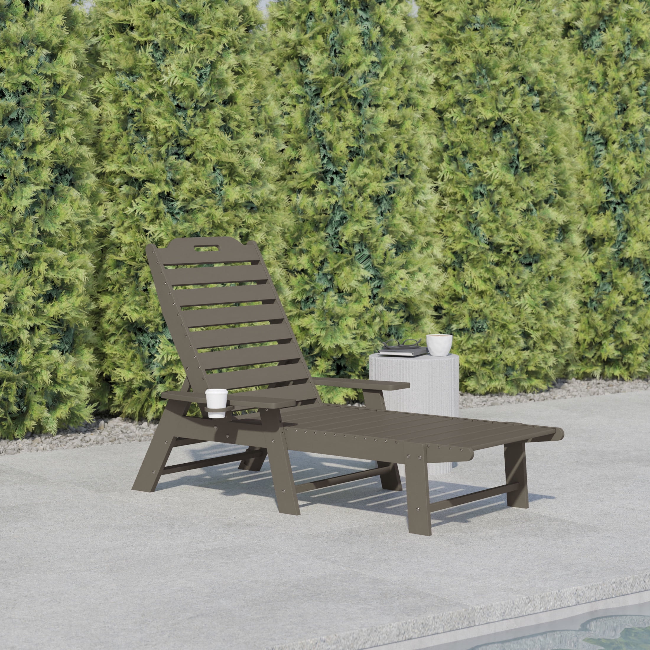 Flash Furniture Monterey Adjustable Adirondack Lounger with Cup Holder- All-Weather Indoor/Outdoor HDPE Lounge Chair in Brown