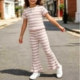 thumbnail image 5 of Zpanxa Girls Outfits Girls Striped Short Sleeve Tee and Flare Pants Set Ruffle Hem 2 Piece Casual Outfit, 5 of 5